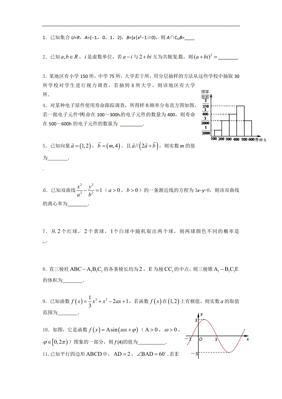 江苏省2016届高三上学期数学（文）限时训练（2015.10.14） word版缺答案_第1页