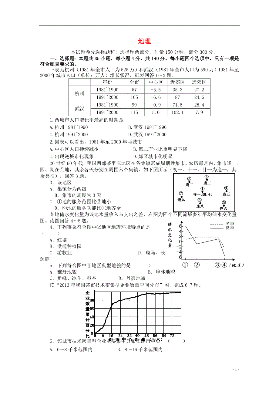 2015届高三文综（地理部分）上学期第五次月考试题_第1页