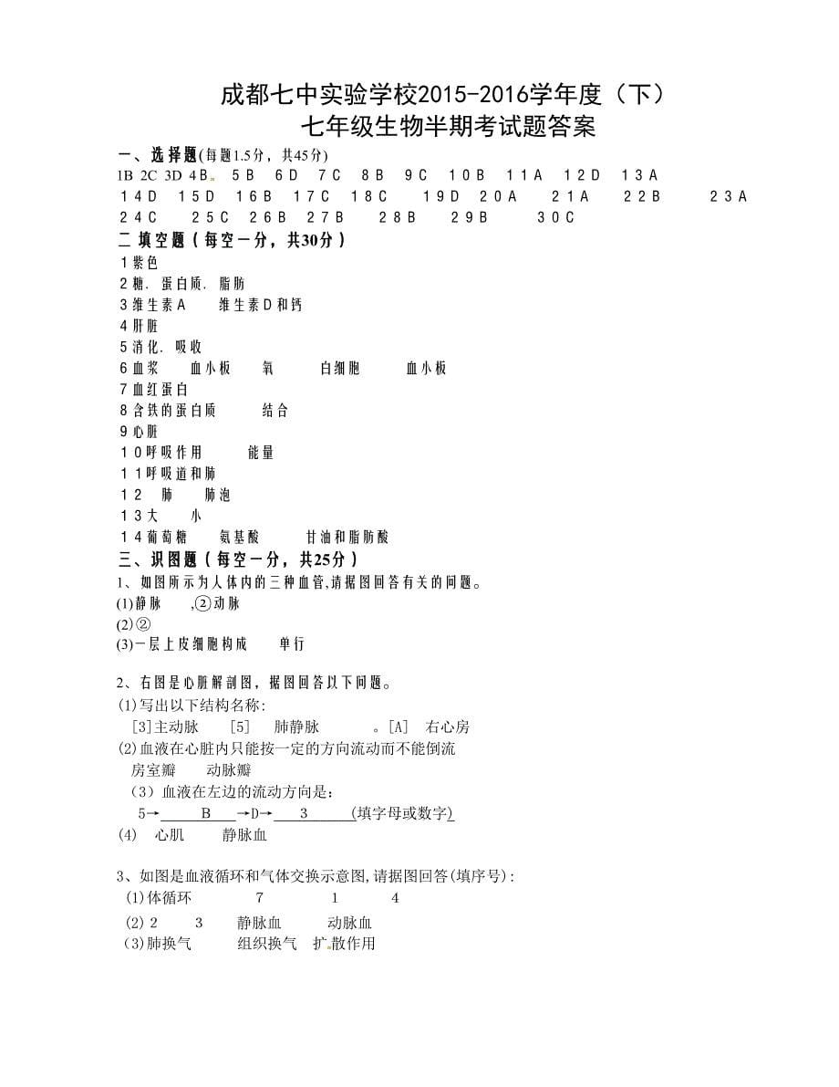 [中学联盟]四川省成都七中实验学校2015-2016学年七年级下学期期中考试生物试题_第5页