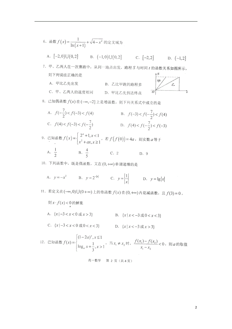 山东省栖霞市第二中学2016-2017学年高一数学上学期期中试题（无答案）_第2页