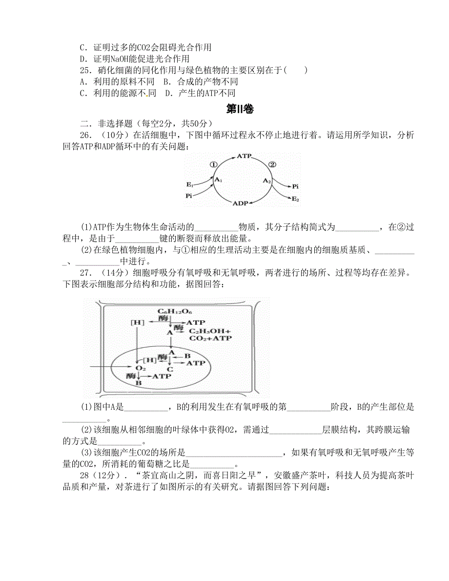 [中学联盟]安徽省阜阳市颍河中学2015-2016学年高一3月月考生物试题（无答案）_第4页