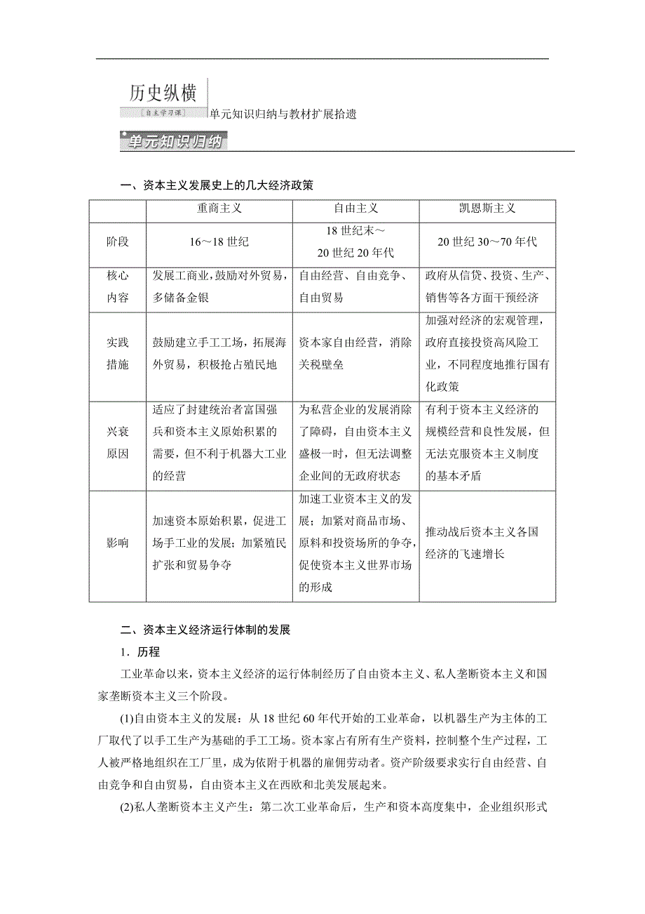 【三维设计】2015高考历史（人教）一轮单元知识归纳：第十单元 20世纪世界经济体制的创新、调整和世界经济一体化的进程_第1页