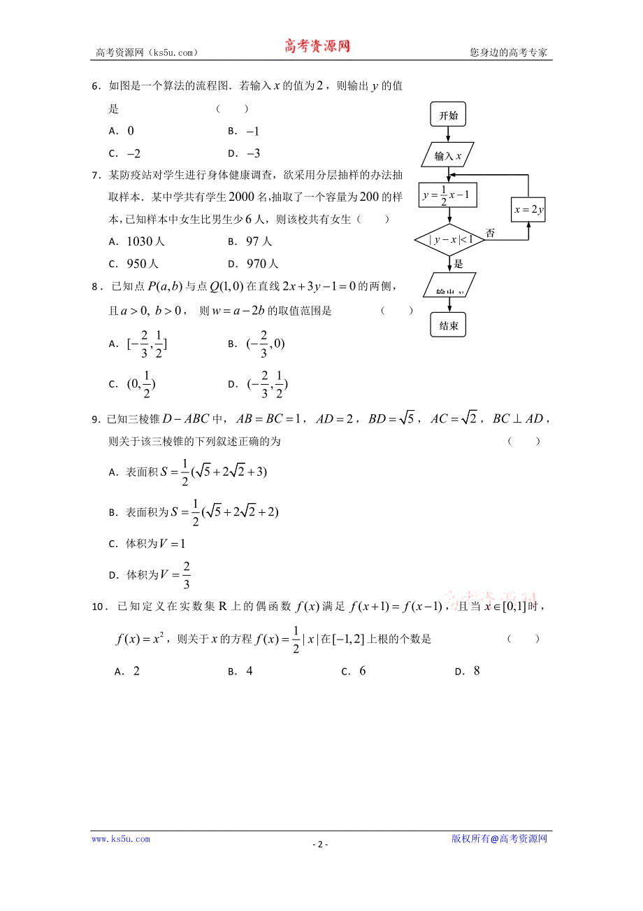 山东省2015届高三冲刺模拟（二）数学文试题_第2页