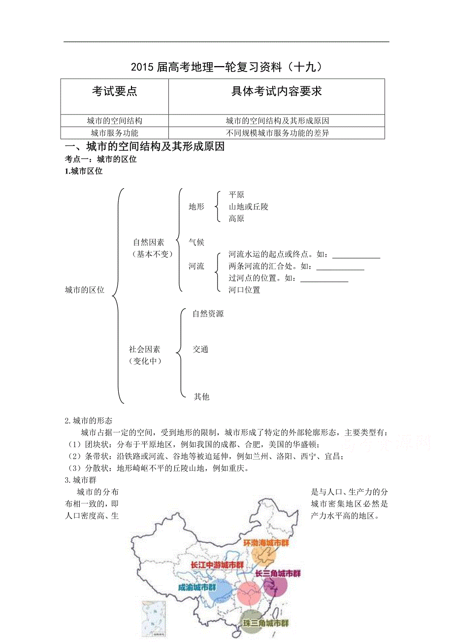 江苏省如皋中学2015届高三地理一轮复习教学案 19城市的空间结构 城市服务功能 _第1页