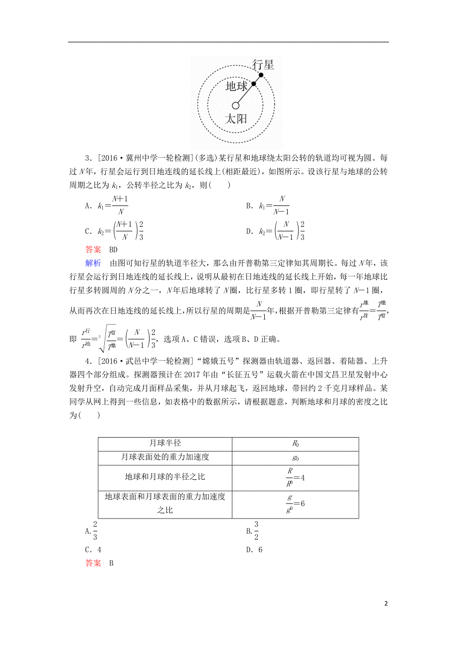 2017届高考物理一轮复习 专题撬分练五 万有引力与航天_第2页