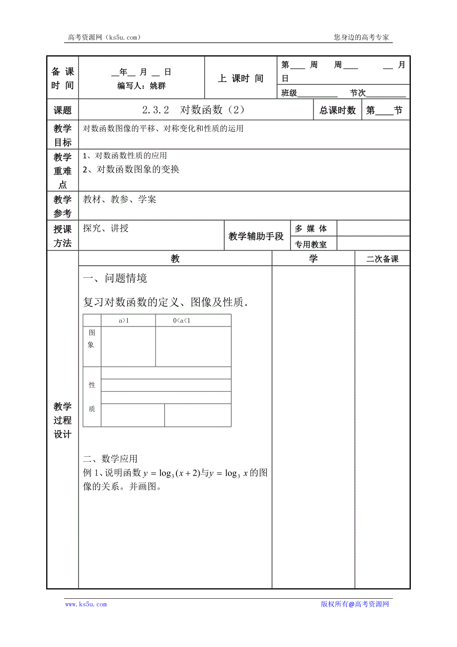 江苏省徐州市贾汪区高一数学《对数函数》预案2_第1页