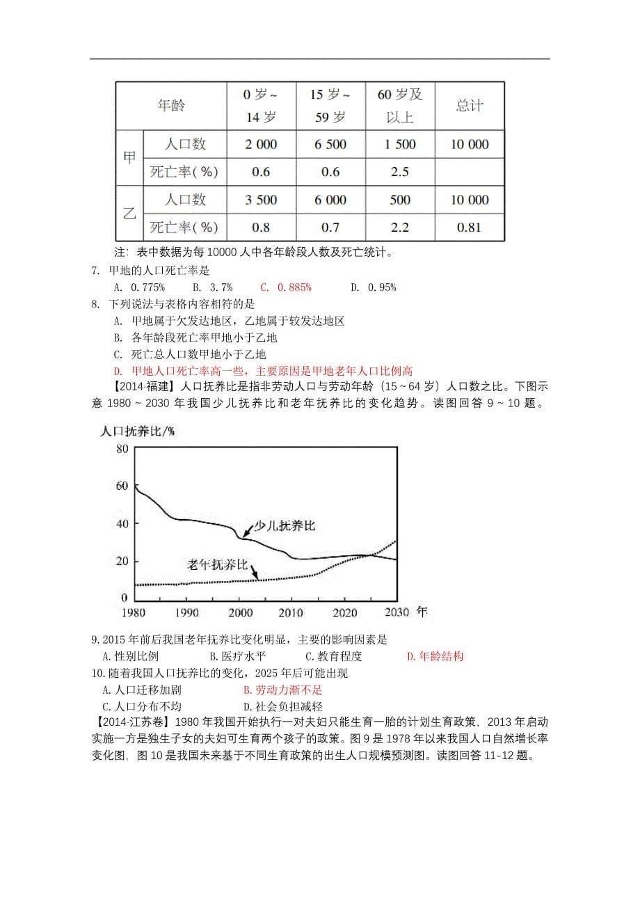 江苏省如皋中学2015届高三地理一轮复习教学案 17人口增长模式 _第5页