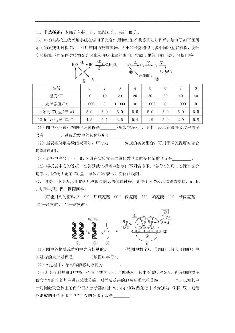 江苏省如皋中学普通高中学业水平测试模拟（2016年三月）生物试题 word版含答案_第5页