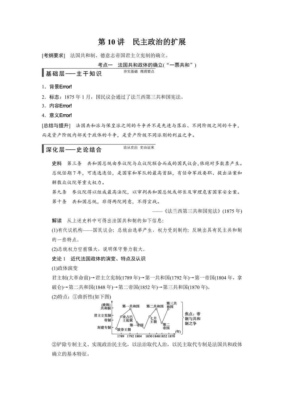 【步步高】2015高考历史（人民版）大一轮精讲：第10讲　民主政治的扩展_第1页