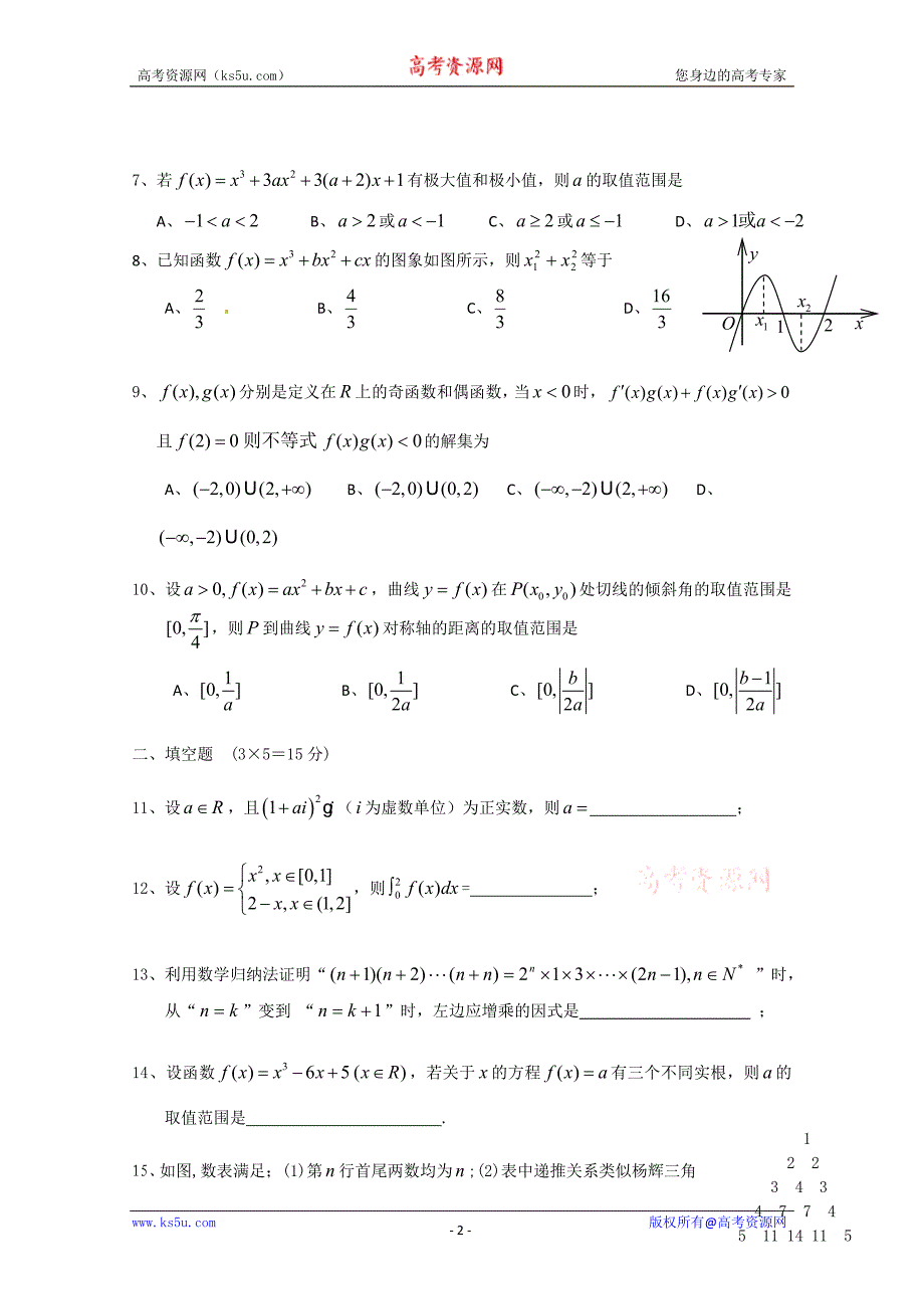 安徽省10—11学年高二下学期期中考试（理科数学）_第2页