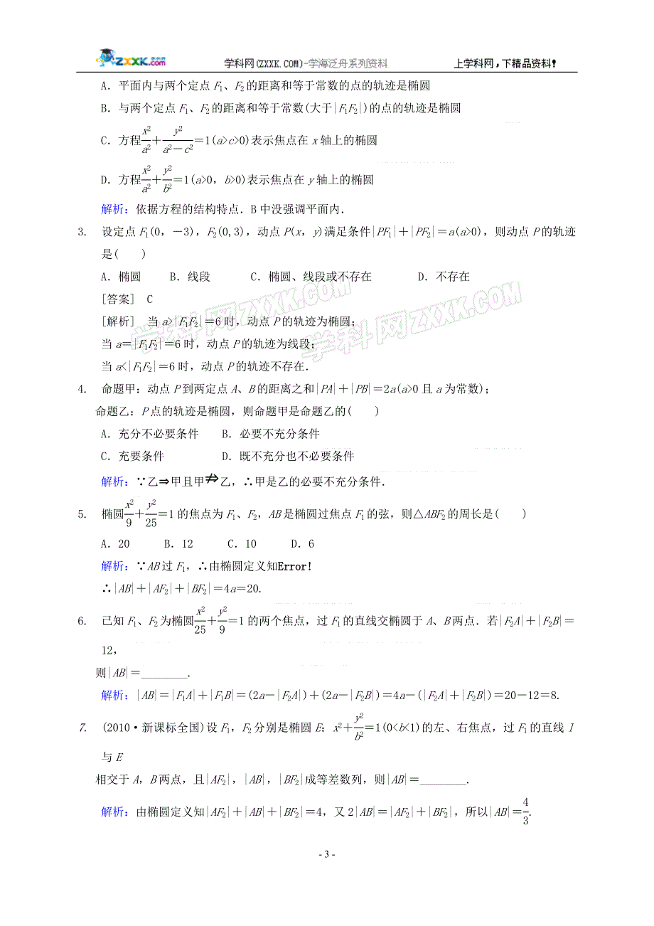 2016年河北椭圆标准方程考点分析及例题讲解_第3页