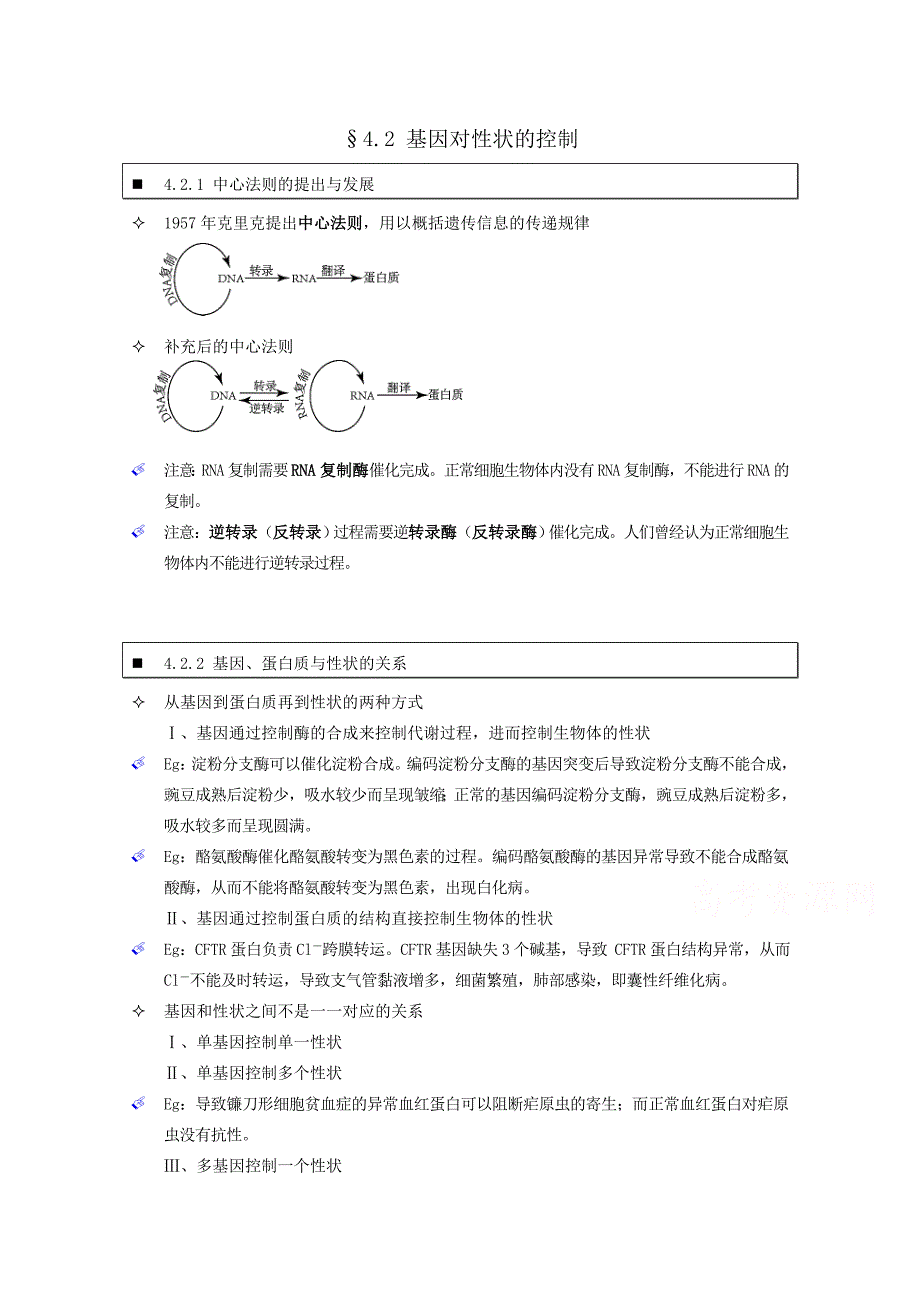 【个人珍藏版】高中人教版生物学生笔记：必修24.2基因对性状的控制_第1页