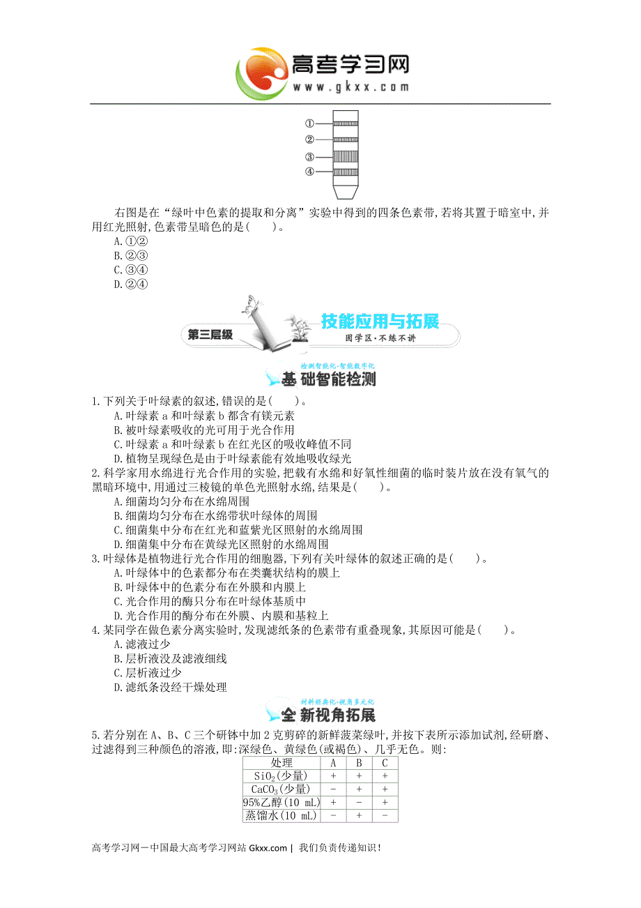 2017学年四川高一生物学案：+第5章+第4节《能量之源-光与光合作用（一）+（新人教版必修1）_第4页