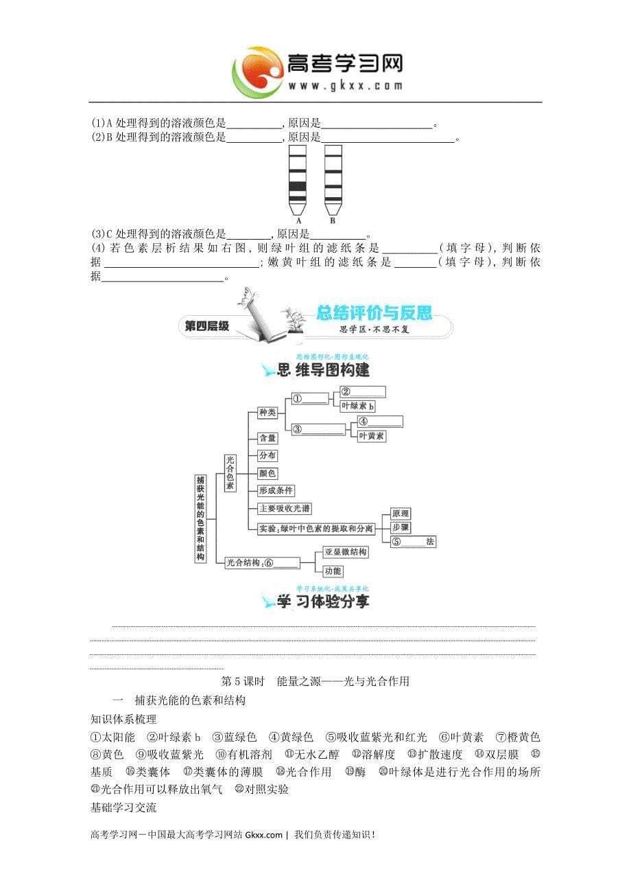 2017学年四川高一生物学案：+第5章+第4节《能量之源-光与光合作用（一）+（新人教版必修1）_第5页