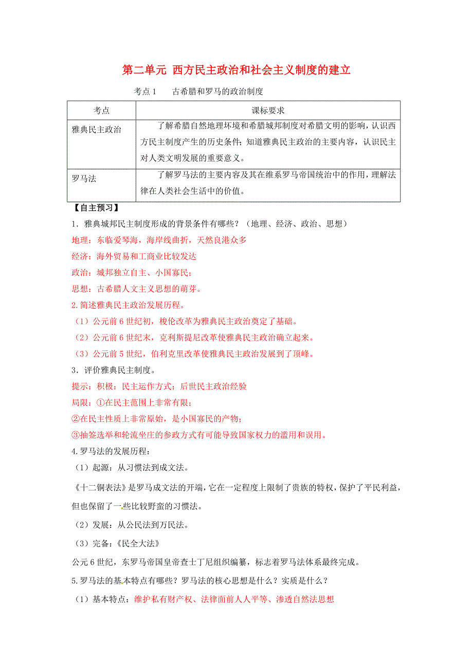 【导与练】2017年高考历史一轮复习 第一模块 政 治史 第二单元 西方民 主政 治和社 会 主 义制度的建立学案_第1页