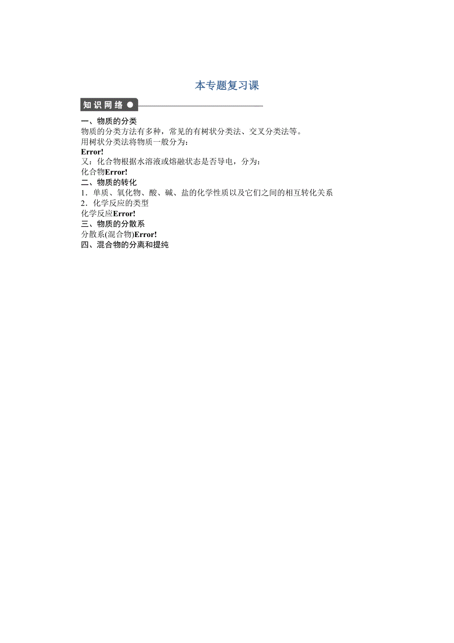 化学苏教版必修1同步教学案：专题1 化学家眼中的物质世界：专题1 化学家眼中的物质世界 本专题复习课_第1页