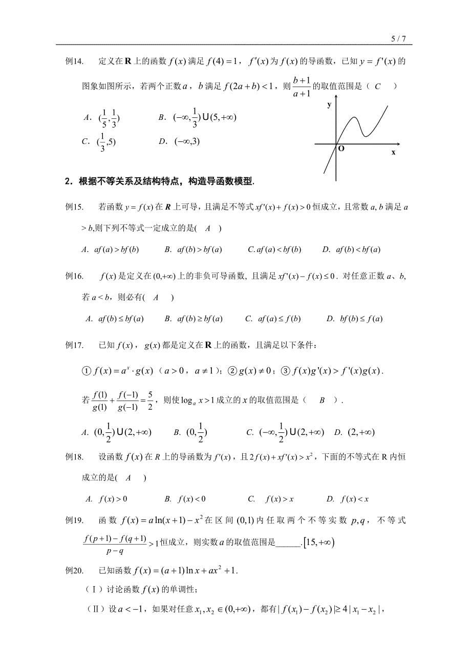 2016年3月广东高二 新课标人教b版 选修二 选修2-2 第一章 导数及其应用 导数综合问题 教学讲义及例题含答案_第5页