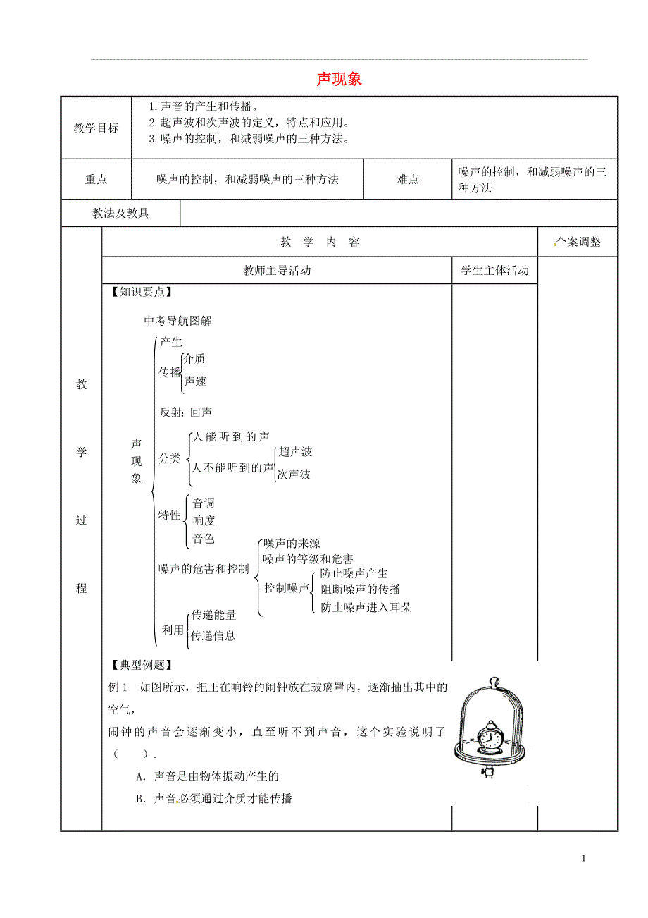 江苏省新沂市第二中学九年级物理全册 声现象教案 苏科版_第1页