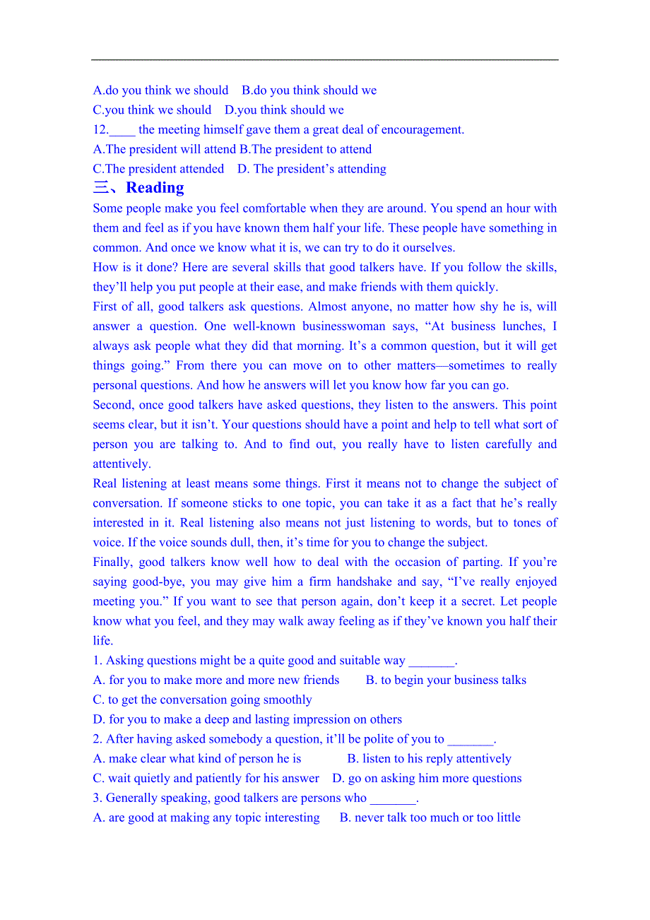 山东省泰安市肥城市第三中学英语高中人教版学案 必修四限时训练：unit 2 woking the land（教师版）_第2页