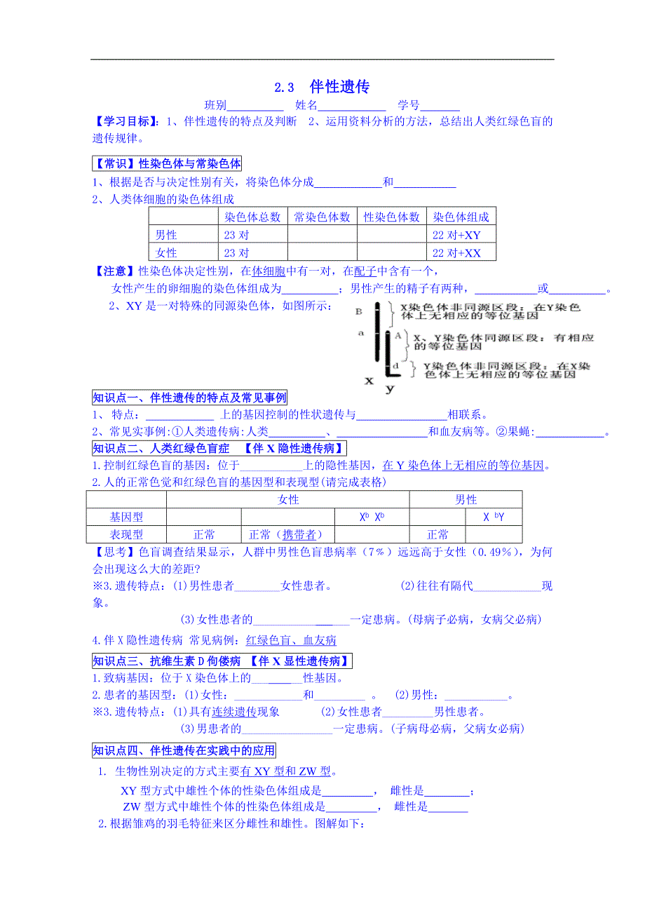 广东省化州市实验中学高中生物学案 必修二2.2-2.3_第3页