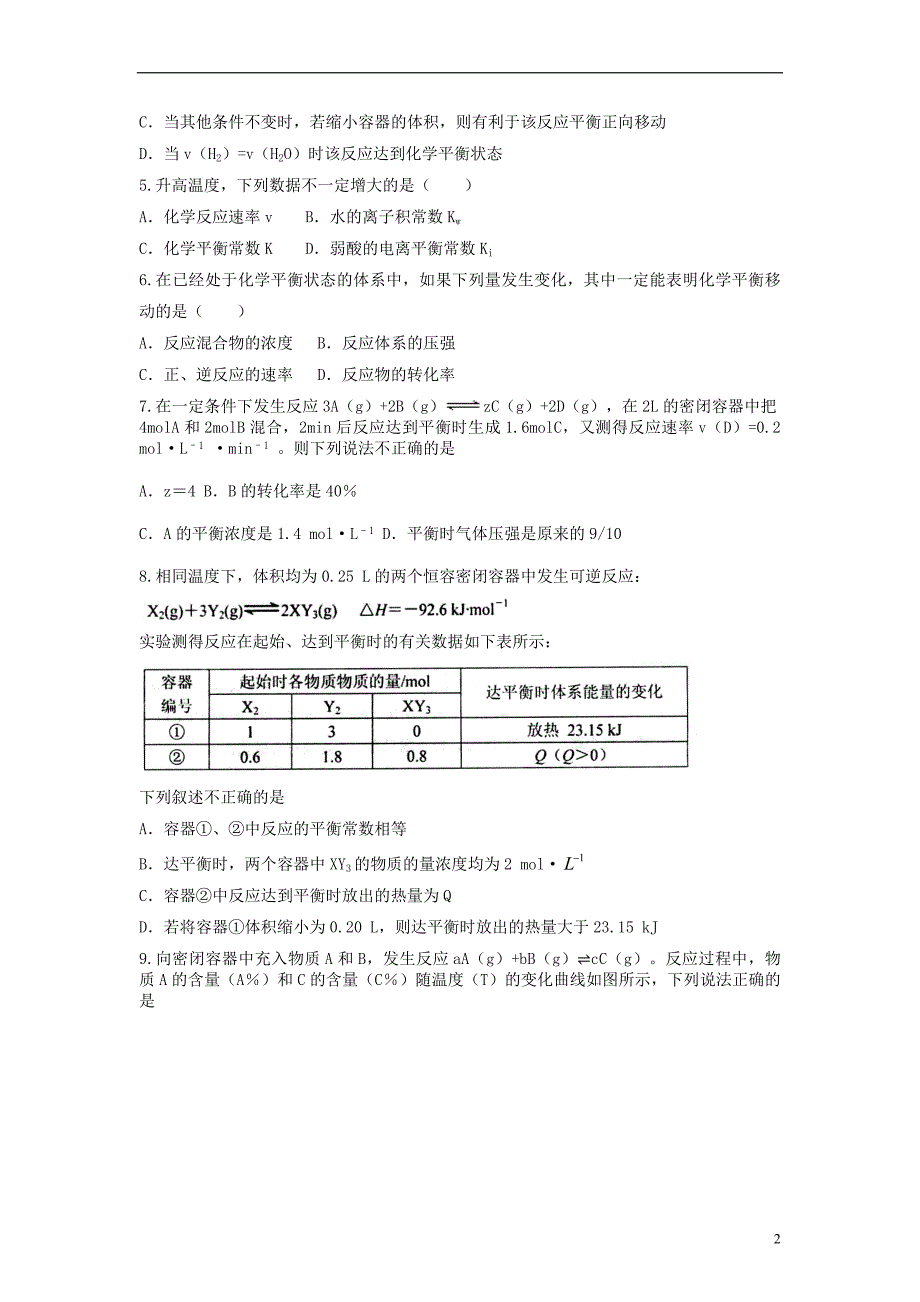 山东省枣庄市山亭区2017届高三化学一轮复习 专题 化学反应速率和化学平衡_第2页