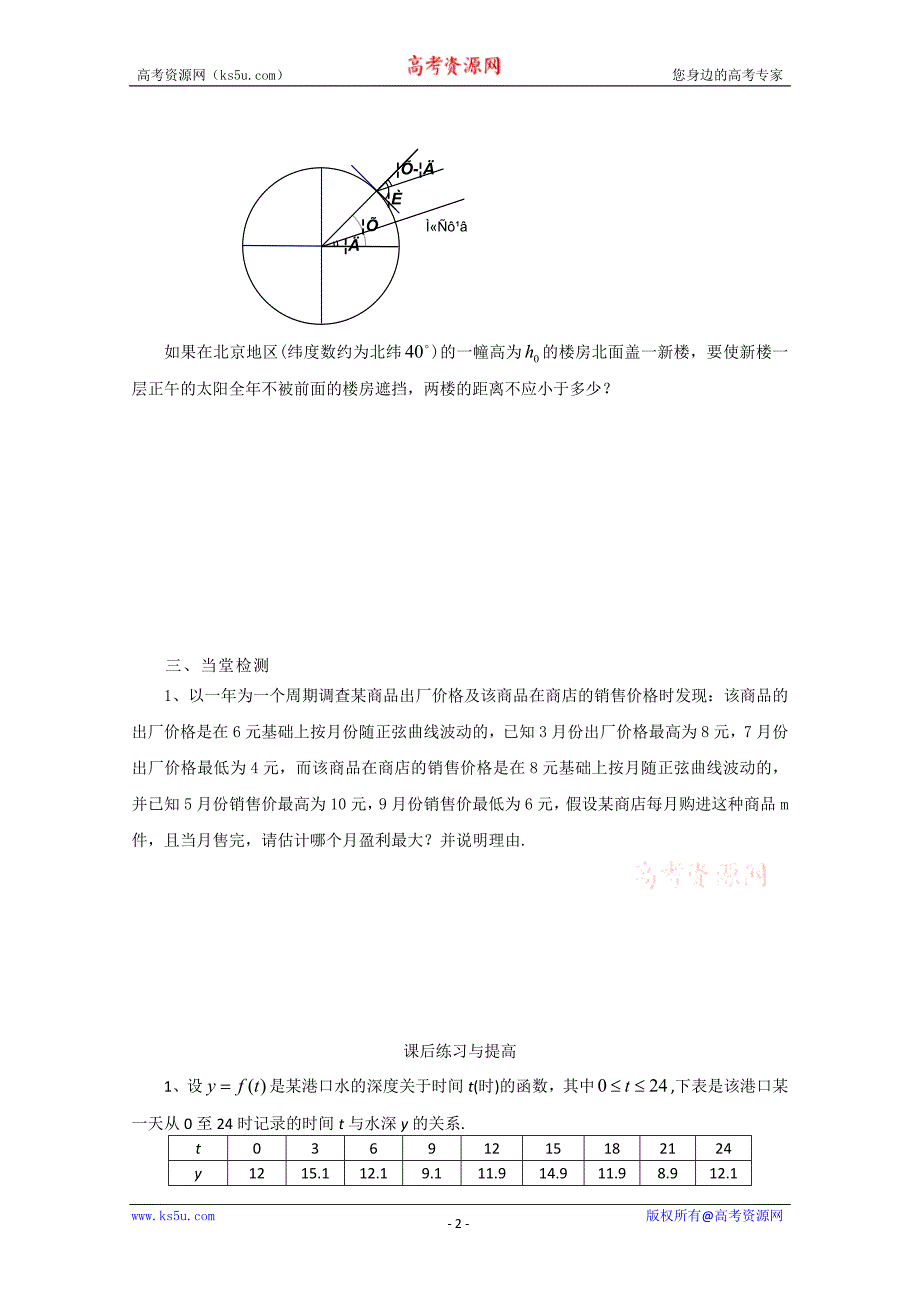 山东省临清市高中数学全套学案必修4：1.6 三角函数模型的简单应用_第2页