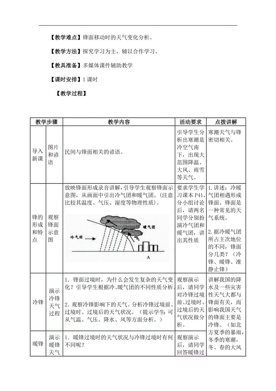 四川省高一地理人教版《锋与天气》教案_第2页