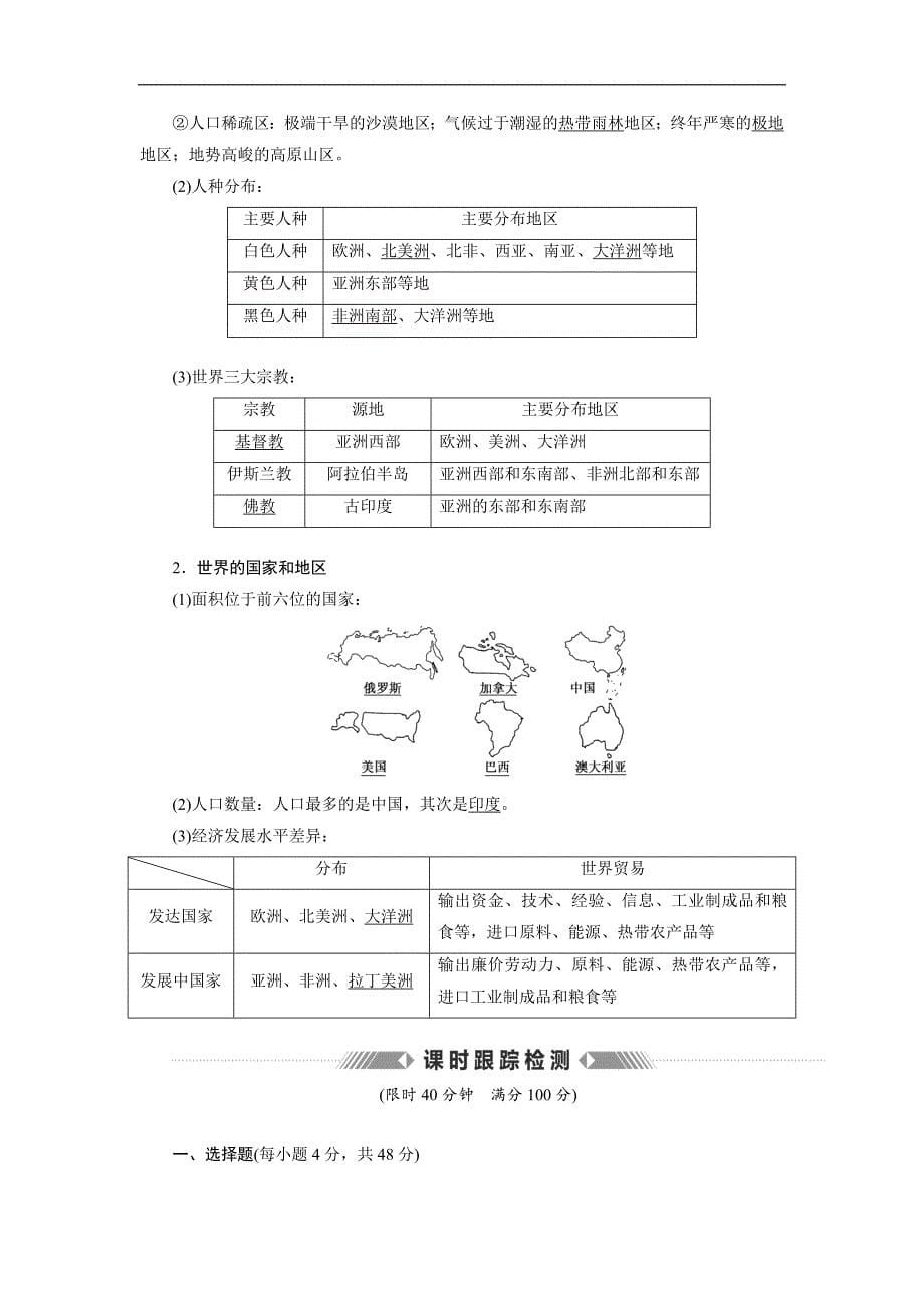 【三维设计】2015高考地理（山东专用）总复习教学案：第11章  世界地理_第5页