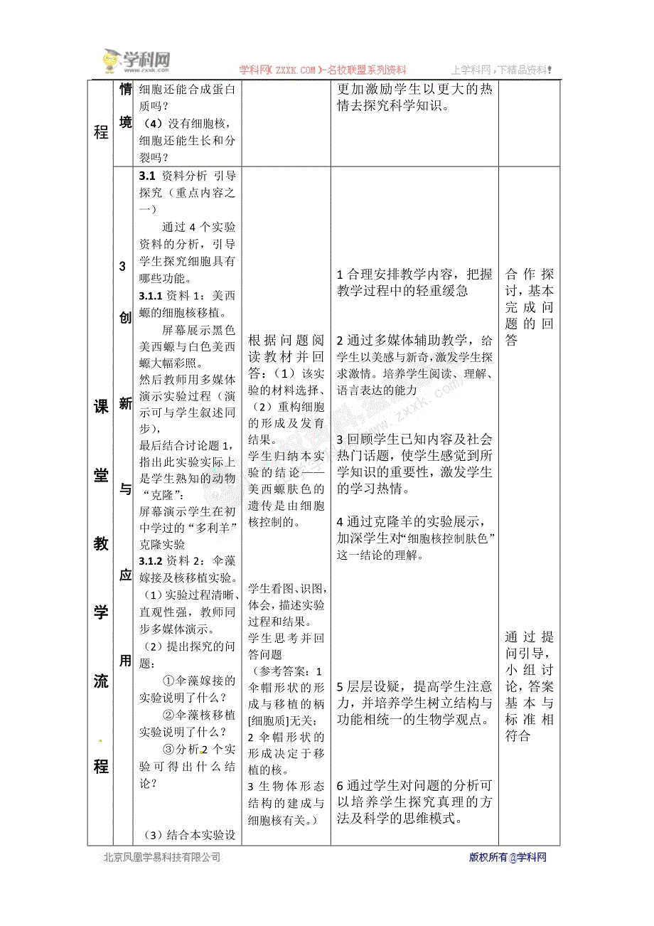 [名校联盟]重庆市万州分水中学高一生物《3.3细胞核——系统的控制中心》教案_第3页