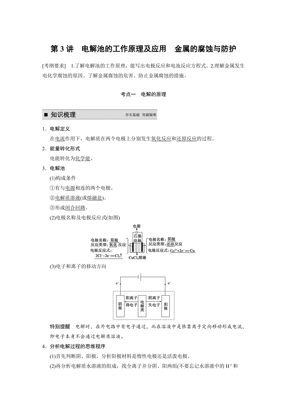 【步步高】2015高考化学（苏教浙江）一轮文档：专题6第3讲电解池的工作原理及应用　金属的腐蚀与防护_第1页