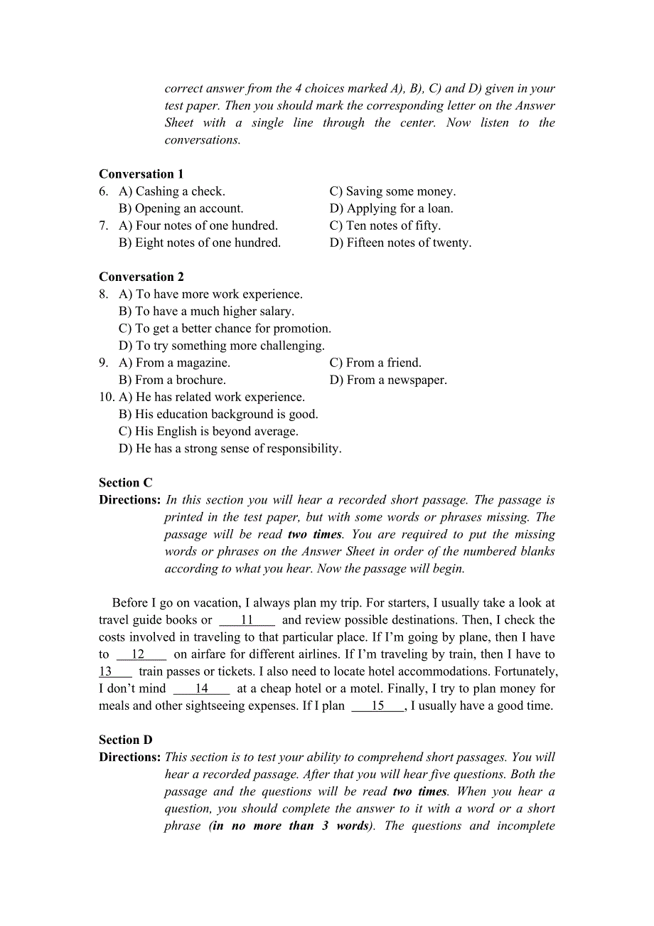 2015年6月高等学校英语应用能力考试(a级)真题_第2页