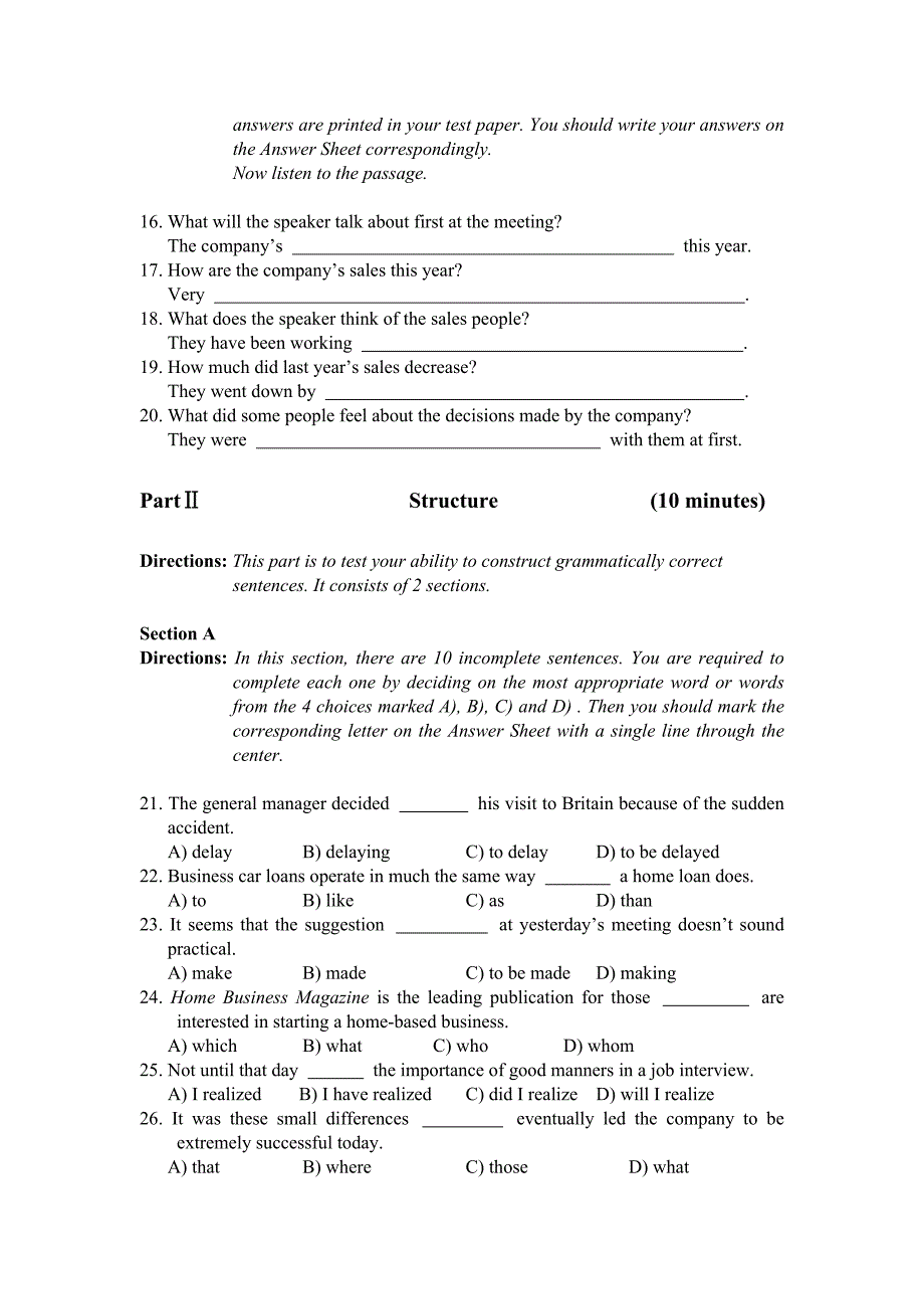 2015年6月高等学校英语应用能力考试(a级)真题_第3页