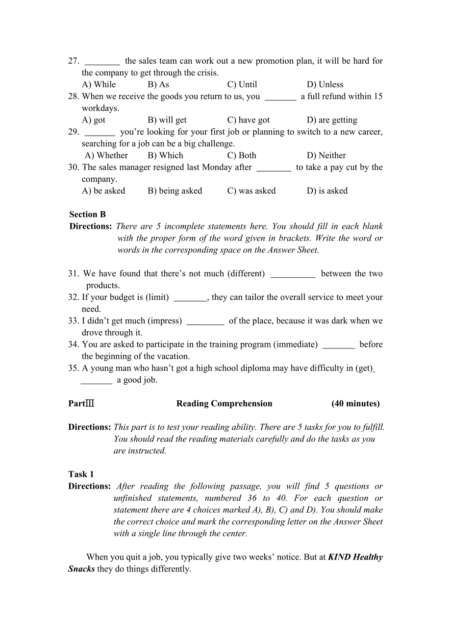 2015年6月高等学校英语应用能力考试(a级)真题_第4页