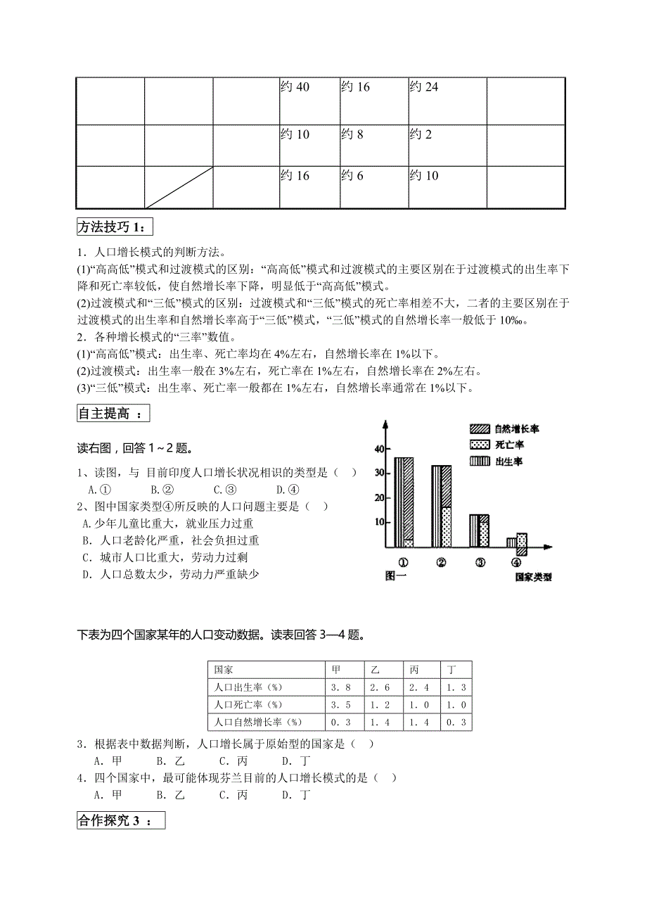 河北1.1 人口增长模式（一） 学案（无答案）_第3页