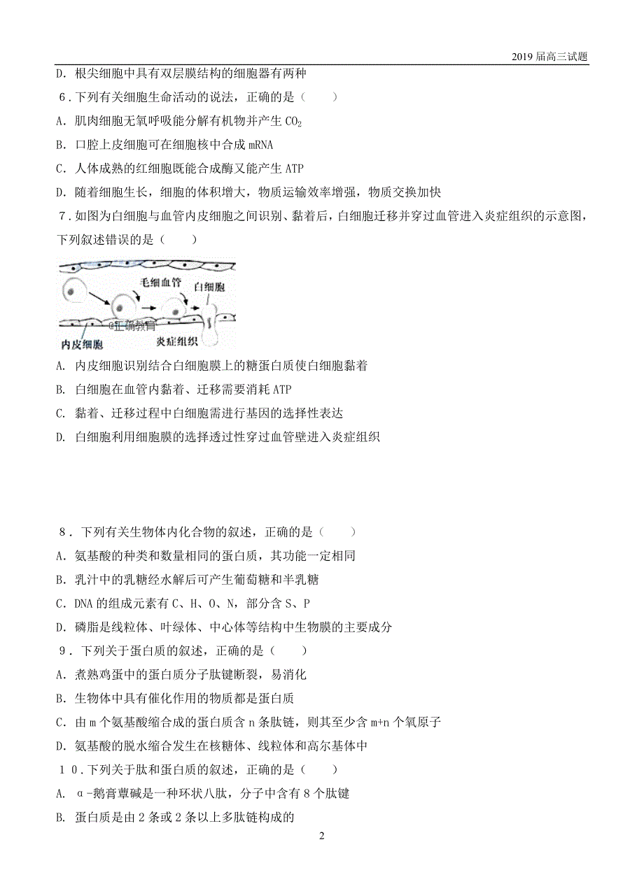 陕西渭南中学2019届高三上学期第三次质量检测生物试题含答案_第2页