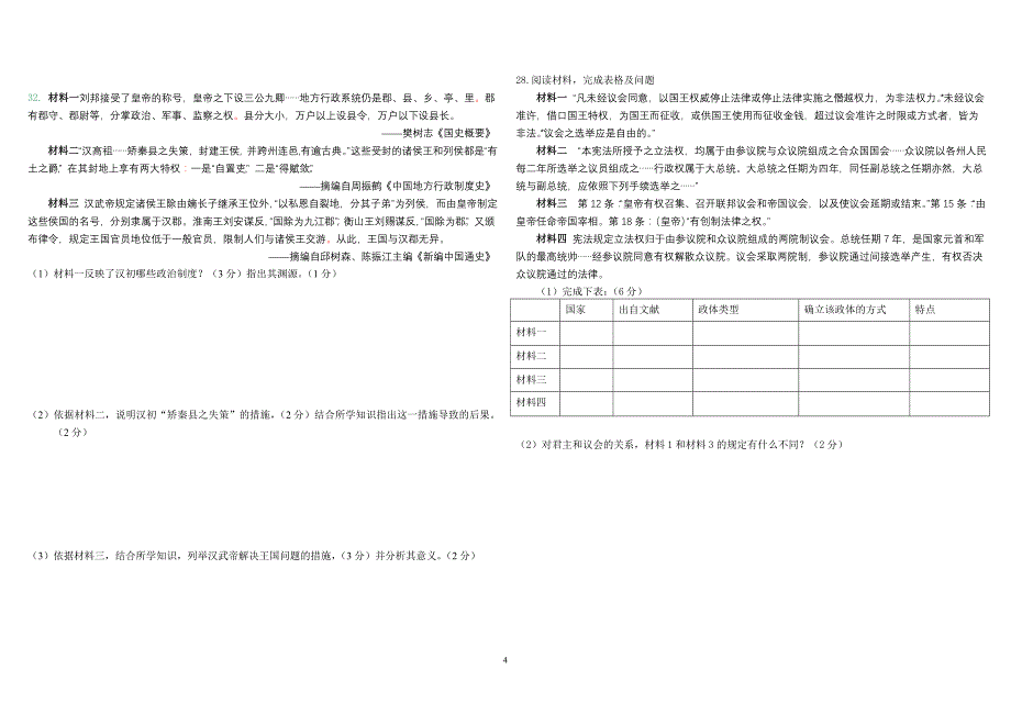 高一历史必修1 第一至第三单元检测(1-11课)月考试题_第4页