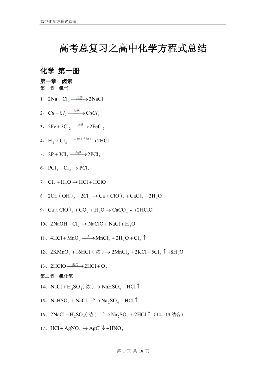 高中化学方程式大全(绝对全)883-kb_第1页