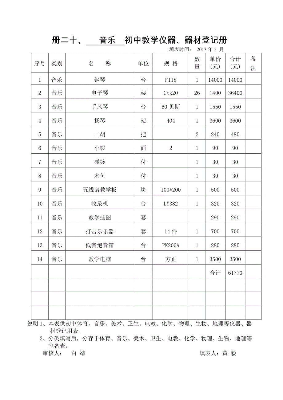 音乐教室器材登记表_第1页