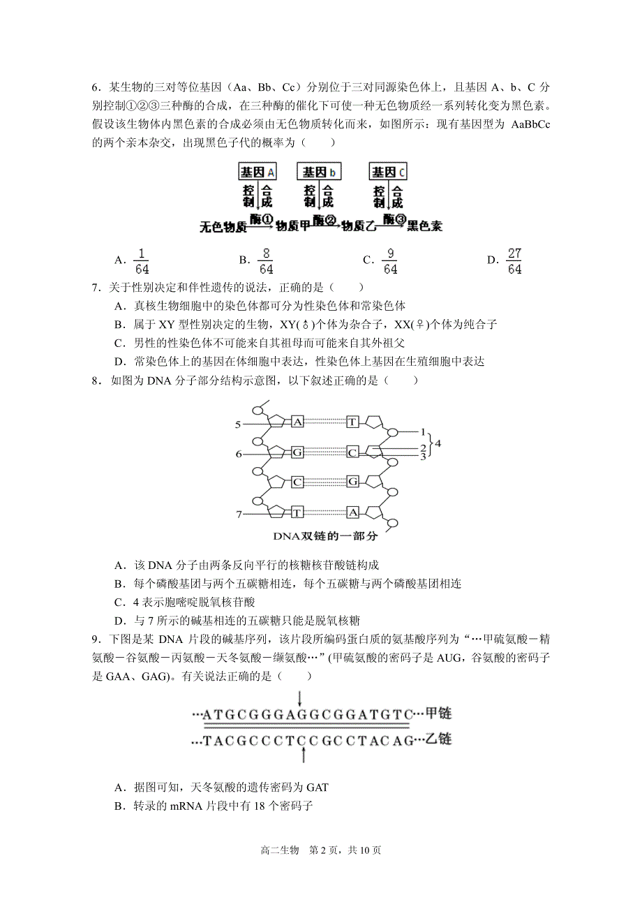 高二上学期生物期中试题_第2页