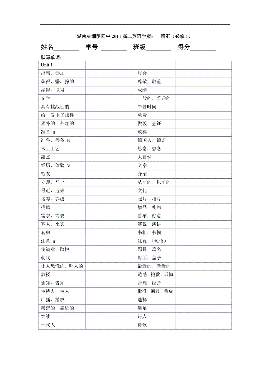 湖南省湘阴四中高二英语学案： unit1--school life 语法篇-限制性定语从句（新人教必修一）_第1页