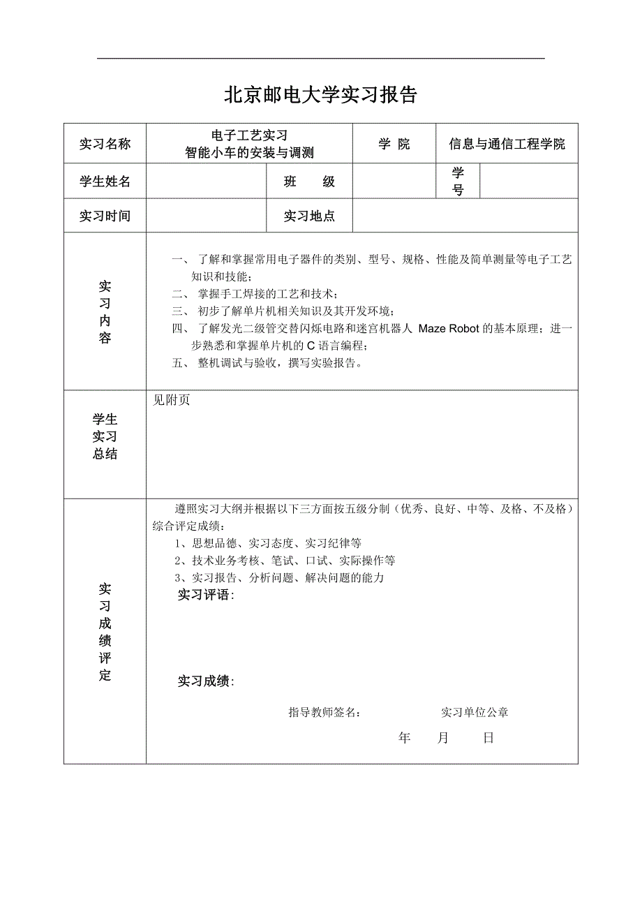 北京邮电大学 智能车 电子工艺实习 实验报告_第1页