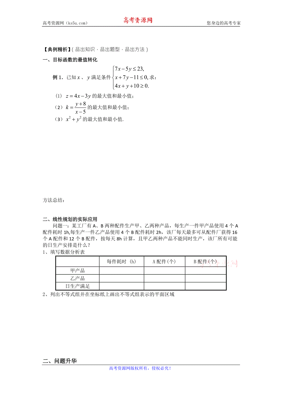 辽宁省高一人教b版数学必修五 3.5 简单的线性规划问题导学案_第2页