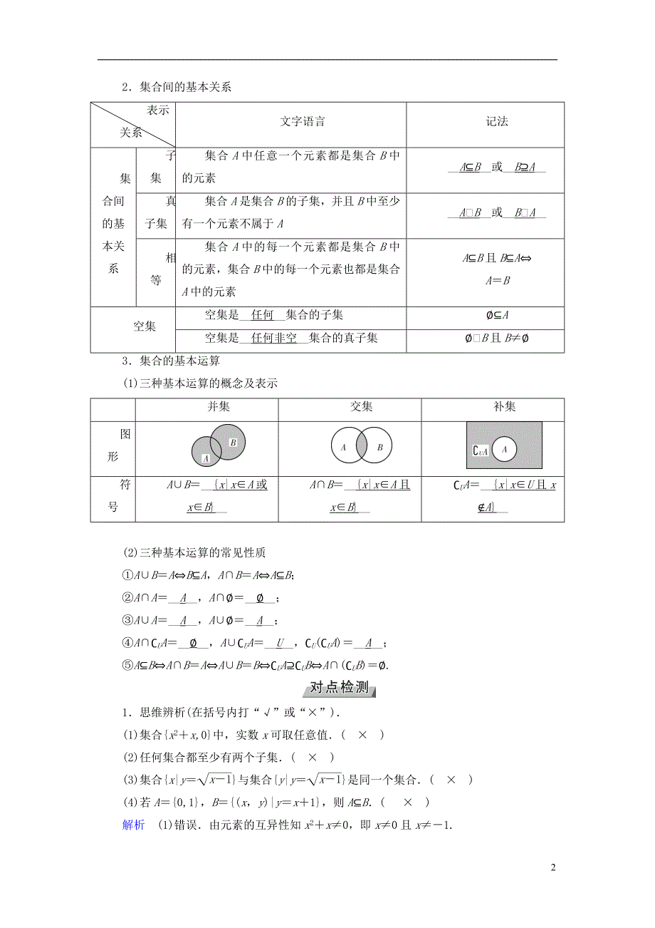 （全国通用版）2019版高考数学大一轮复习 第一章 集合与常用逻辑用语 第1讲 集合的概念与运算优选学案_第2页