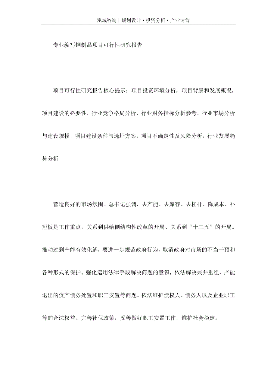 专业编写铜制品项目可行性研究报告_第1页