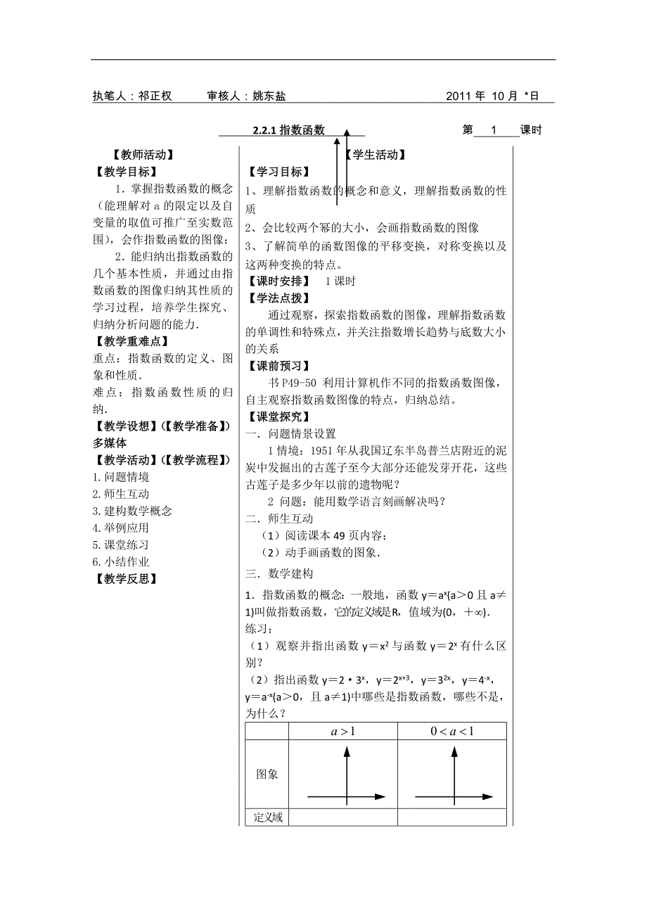 盐城市盐阜中学高一数学导学案：2.2.2指数函数01（苏教版必修一）_第1页