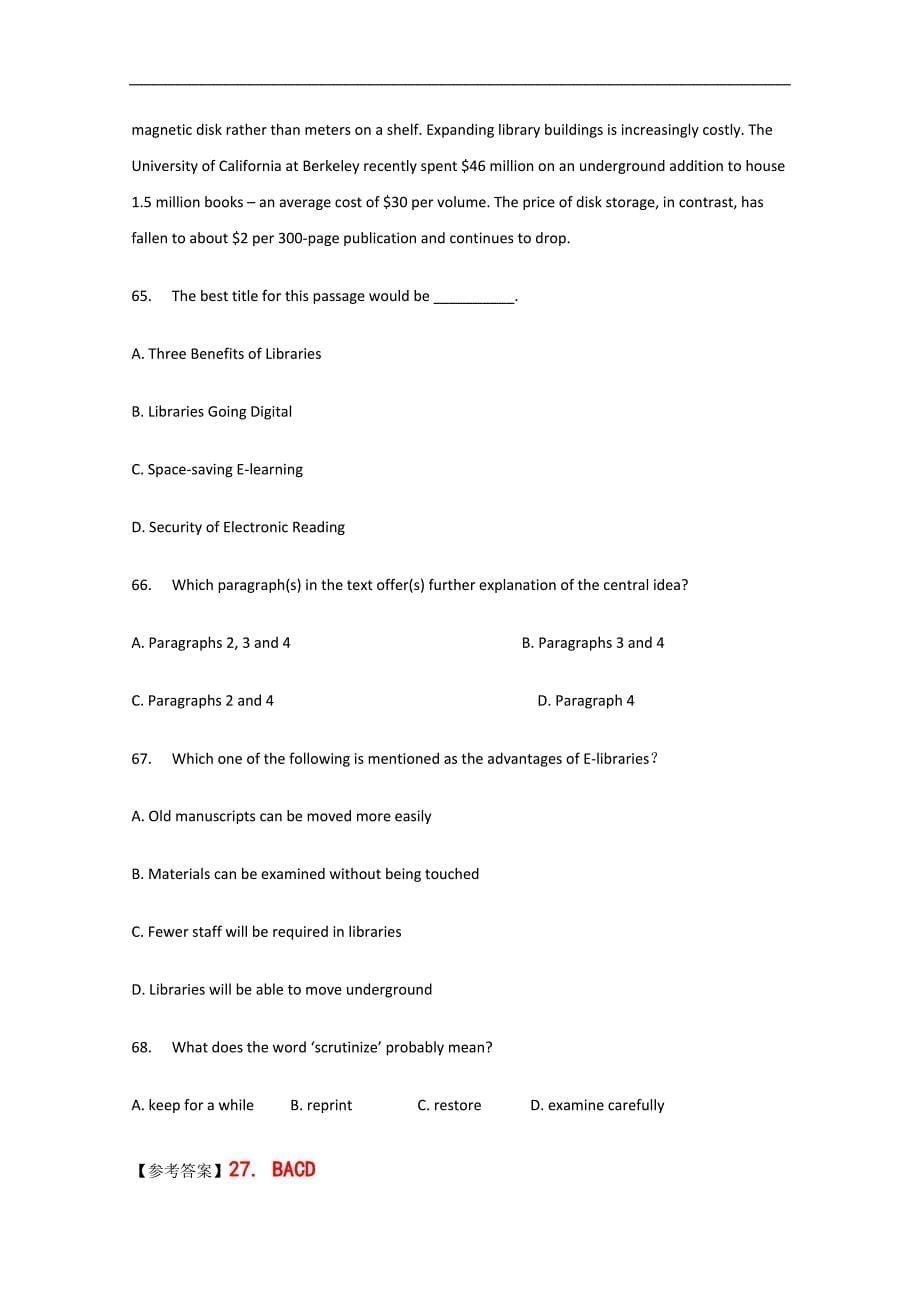 高青县2015高考英语阅读理解（一轮）训练（二）及答案（山东省）_第5页