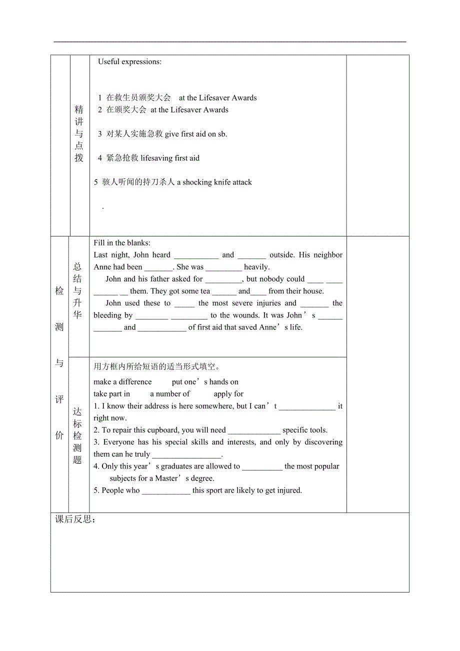 甘肃省金昌市第一中学高中英语导学案：《unit 5 first aid》using language （新人教版必修5）_第2页