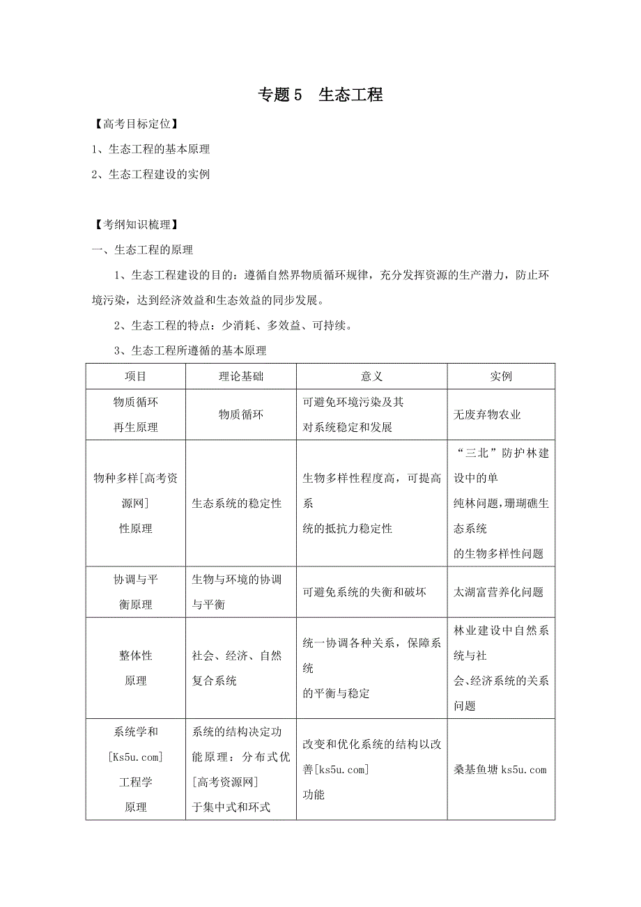 生物一轮精品复习学案：专题5 生态工程（选修3）_第1页