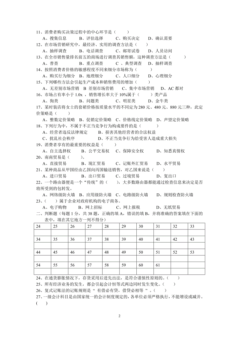 市场营销专业理论试卷_第2页