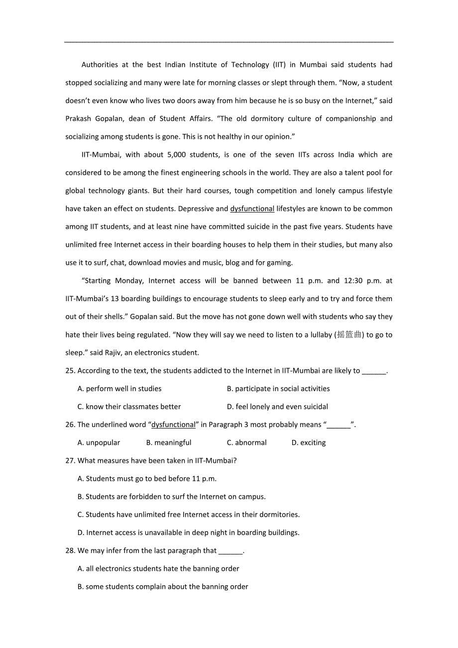 高青县2015高考英语阅读理解（一轮）训练（三）及答案（山东省）_第5页